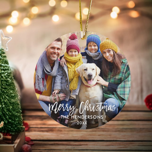 Penselskript God jul Photo Red Back Julgransprydnad Keramik (Customize to change your personalized text size or text style.)