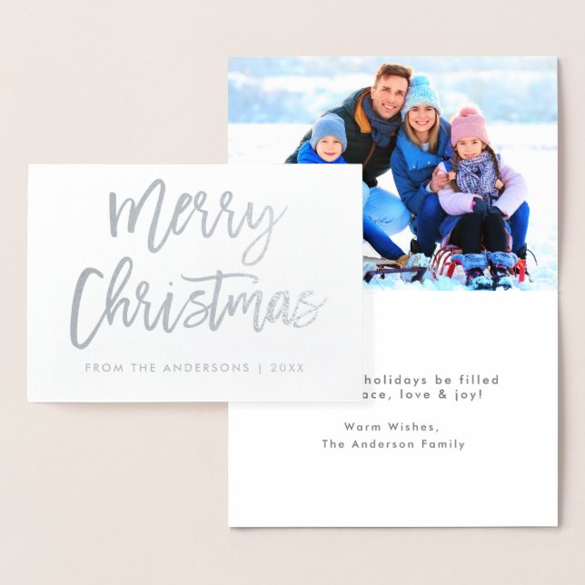 Penselskript God jul Photo Silver Folierat Kort (Display)