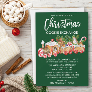 Penselskript - Grönt för cookie-utbyte för jul Inbjudningar