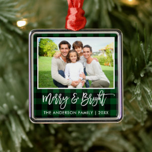 Penselskript Grönt Play Merry och Bright Family Fa Julgransprydnad Metall