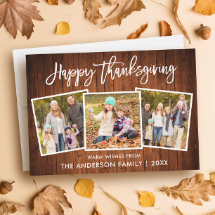 Penselskript Happy thanksgiving Wood 3-foto Julkort