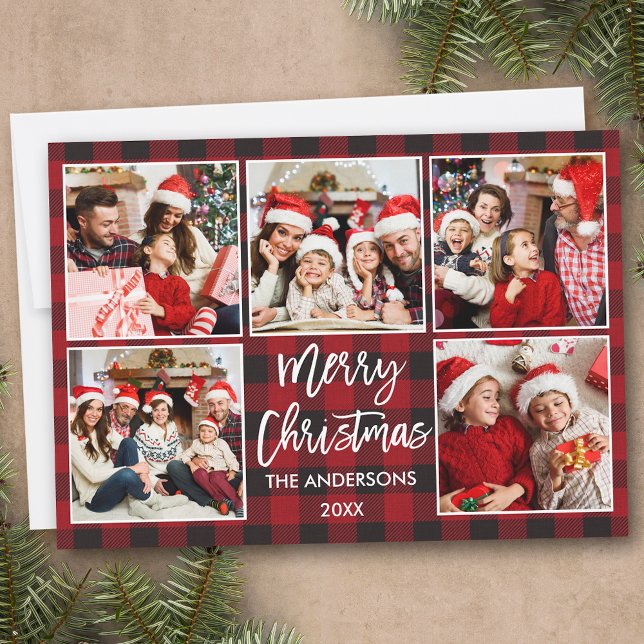 Penselskript jul 5 Photo Red Play Julkort (Customize to add text to back of card.)