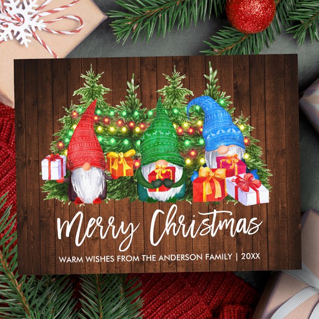 Penselskript jul Wood Ljus Gnomes Vykort (Customize to change your personalized text size or text style.)
