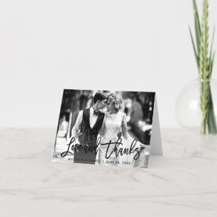Penselskript Kärlek tack, svart och vit anteckning Tack Kort