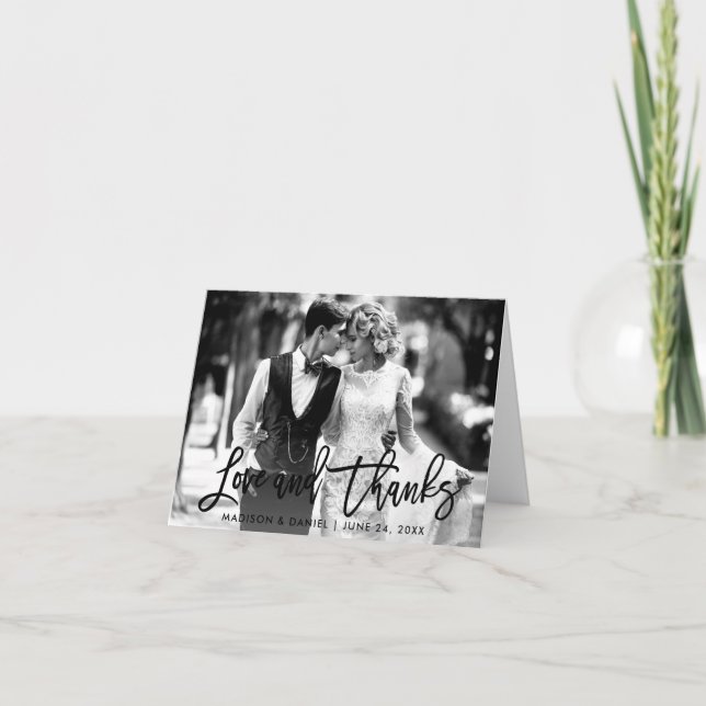 Penselskript Kärlek tack, svart och vit anteckning Tack Kort (Framsida)