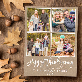 Penselskript Kraft Family 4 Photo Thanksgiving Vykort