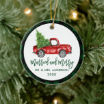Penselskript Lastbil Grönt Play Married Merry Julgransprydnad Keramik<br><div class="desc">Modern Grönt för penselskript - Pets Married and Merry - Watercolor Vintage Red Lastbil Ornamet</div>