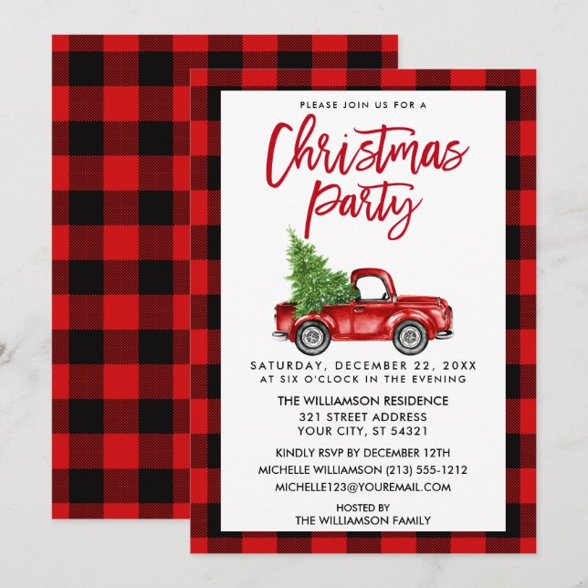 Penselskript Lastbil Red Play jul Party Inbjudningar (Fram/baksida)