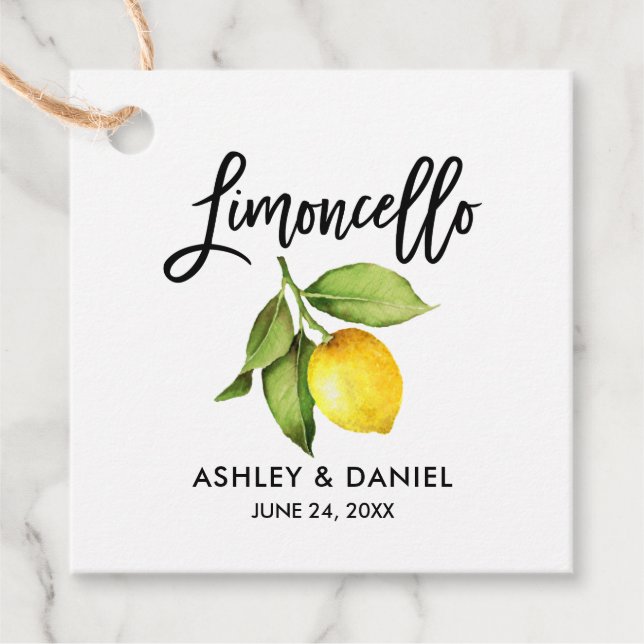 Penselskript Lemon Bröllop Limoncello Kraft Gåvor Etiketter (Framsida)
