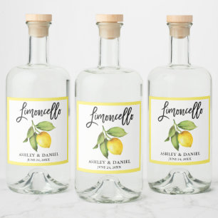 Penselskript Limoncello Watercolor Lemon Spritflaskor Etikett