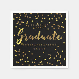 Penselskript Personlig Gold Foil Confetti Black Pappersservett