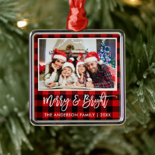 Penselskript Red Play Merry och Bright Family Julgransprydnad Metall
