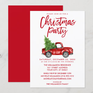 Penselskript Red Vintage Lastbil jul Party Inbjudningar