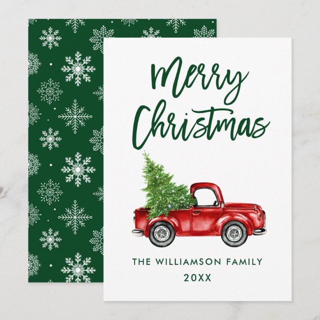 Penselskript Red Vintage Lastbil-julkort GB Inbjudningar (Fram/baksida)