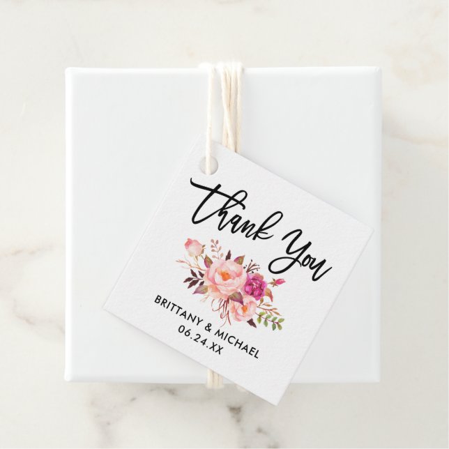 Penselskript Rosa Blommigt Bröllop Tack Gåvor Etiketter (På plats)