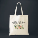 Penselskript Rosa White Blommigt Mor i Groom Tygkasse<br><div class="desc">Modern Trendig Penselskript Vattenfärgsfärg Rosa  vit Blommigt Mor i Groom Tote Bag</div>
