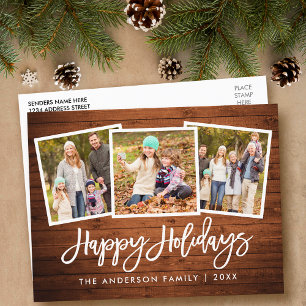 Penselskript Rustic Wood 3 Photo Family Helgdag Vykort