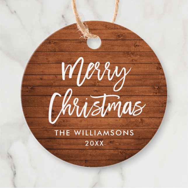 Penselskript Rustic Wood-jul Gåvor Etiketter (Framsida)