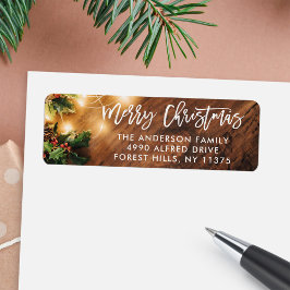 Penselskript Rustic Wood julsträng Ljus Returadress Etikett