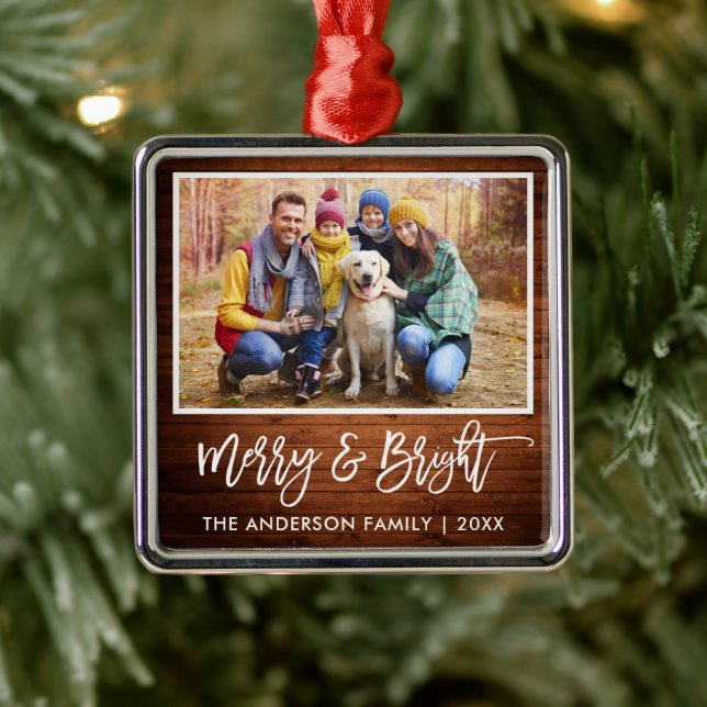 Penselskript Rustic Wood Merry och Bright Family F Julgransprydnad Metall (Träd)