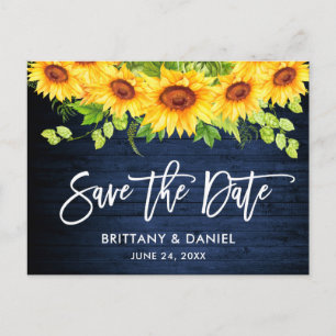 Penselskript Solblommor Blue Wood Save Date Vykort