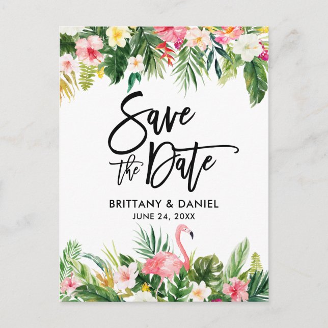 Penselskript Spara datum för tropisk lamingo Vykort (Framsida)