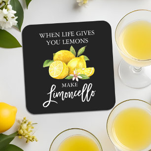 Penselskript Svart vattenfärgscitron Limoncello Underlägg Papper Kvadrat