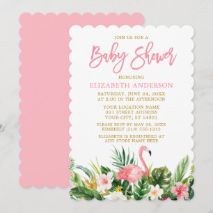 Penselskript Tropical Blommigt Baby Shower Guld Inbjudningar