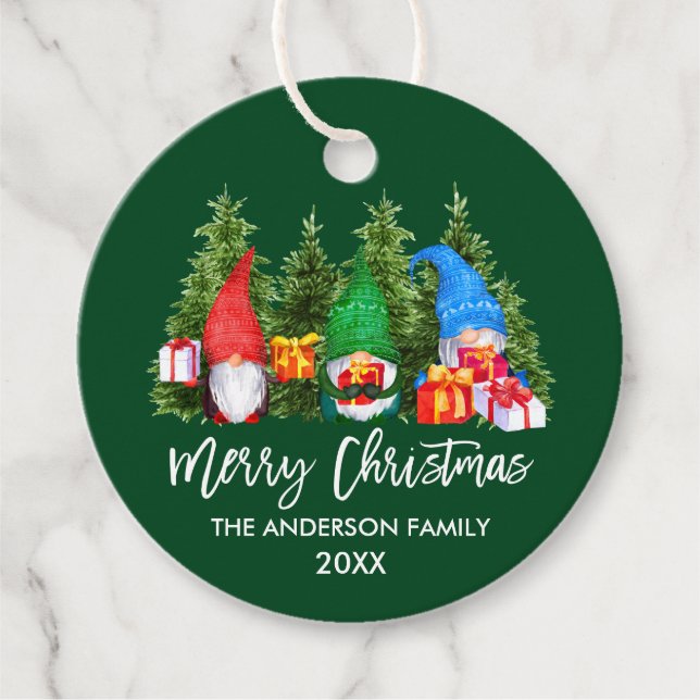 Penselskript - vattenfärg Gnomes Träd Gåvor Etiketter (Framsida)