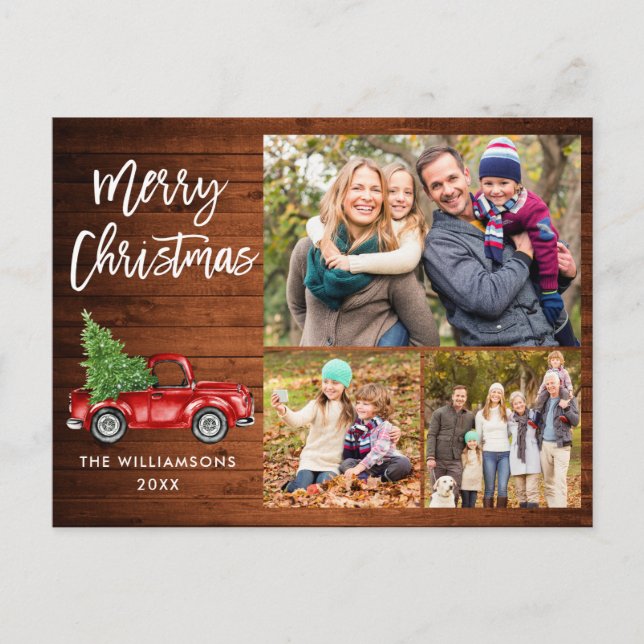 Penselskript Vintage Lastbil 3 Photo Julträ Vykort (Framsida)