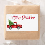 Penselskript Vintage Red Lastbil-julmeddelande Fraktsedel<br><div class="desc">Penselskript Vattenfärgsfärg Vintage Red Lastbil med Julgran - God jul e-postetikett</div>