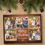 Penselskript Wood Julfamilj 5 Foto Vykort<br><div class="desc">Modern Penselskript God jul Family 4-fotovykort - Rustic Land Wood Print - RUSC</div>