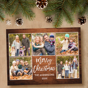 Penselskript Wood Julfamilj 5 Foto Vykort