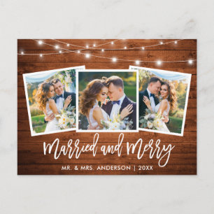 Penselskript Wood Ljus 3 Photo Married Merry Vykort