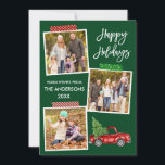 Penselskriptcrawlning Band Vintage Red Lastbil Julkort<br><div class="desc">Modern Penselskript Glad helg 3 Photo Collage Helgdag Card innehåller Craft Tape and Watercolor Vintage Red Lastbil med Julgran. Skogens Grönt - bakgrund.</div>