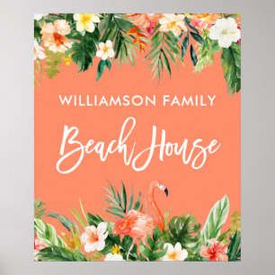Penselskriptet Tropical Coral Blommigt Beach House Poster