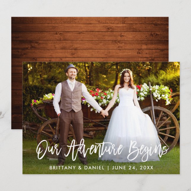 Penselskriptträ vårt Äventyr-startkort Inbjudningar (Fram/baksida)