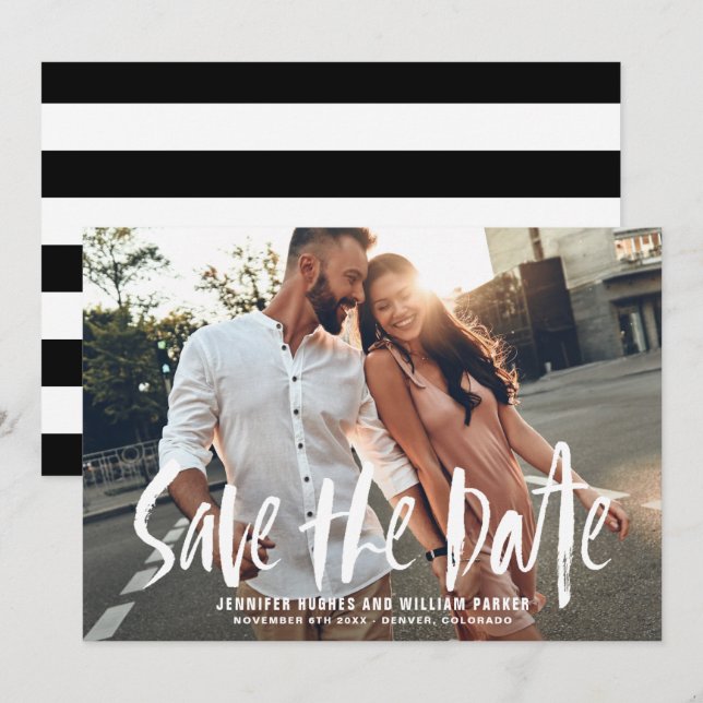 Penseltypografi - foto Spara datum meddelande Inbjudningar (Fram/baksida)