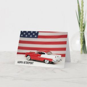 Pension 1955 Chevy Car och Flagga Kort
