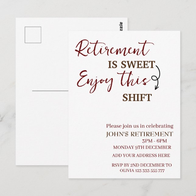 Pension är sött och njut av skiftet Pension Vykort (Fram/baksida)