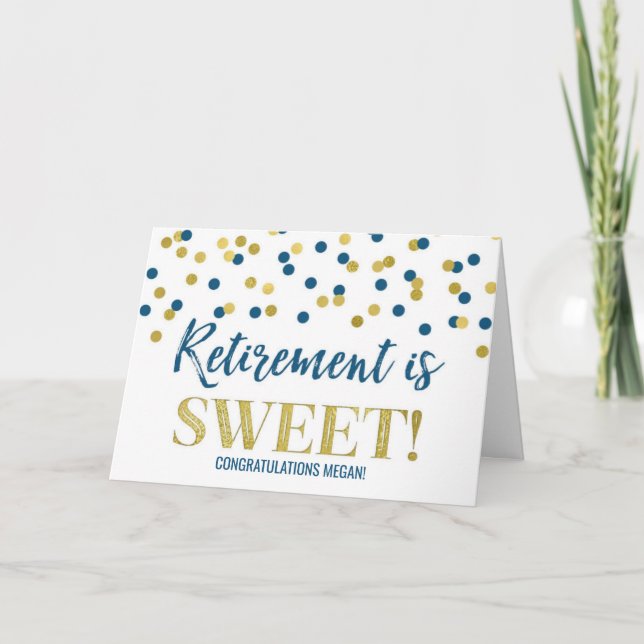 Pension är Sweet Grattiss Blue Guld Dot Kort (Framsida)