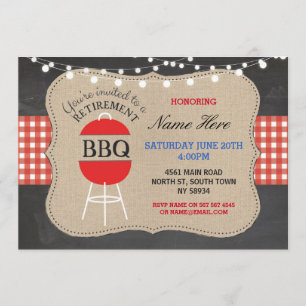Pension BBQ Check Chalk Burlap Red-inbjudan Inbjudningar