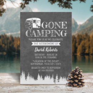 Pension Borta Camping Rustic Forest Chalkboard Inbjudningar