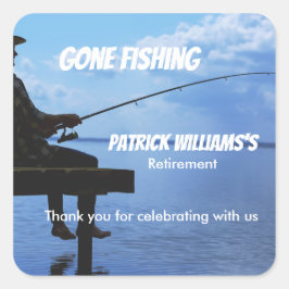 Pension Borta Fishing Sunset Redraget Fisherman Fyrkantigt Klistermärke