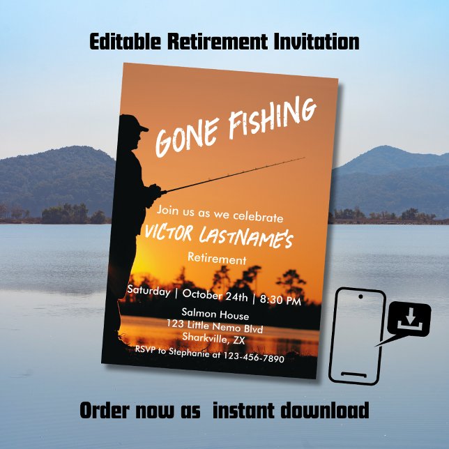 Pension Borta Fishing Sunset Redraget Fisherman Inbjudningar (Skapare uppladdad)