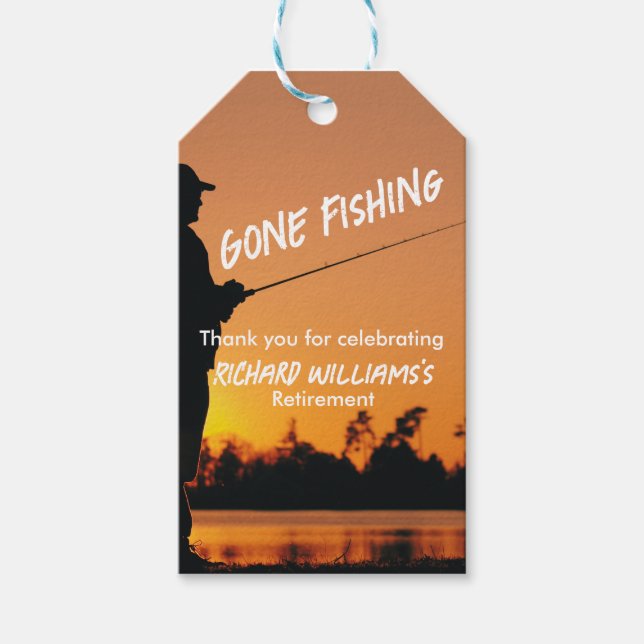 Pension Borta Fishing Sunset Redraget Fisherman Presentetikett (Framsidan)