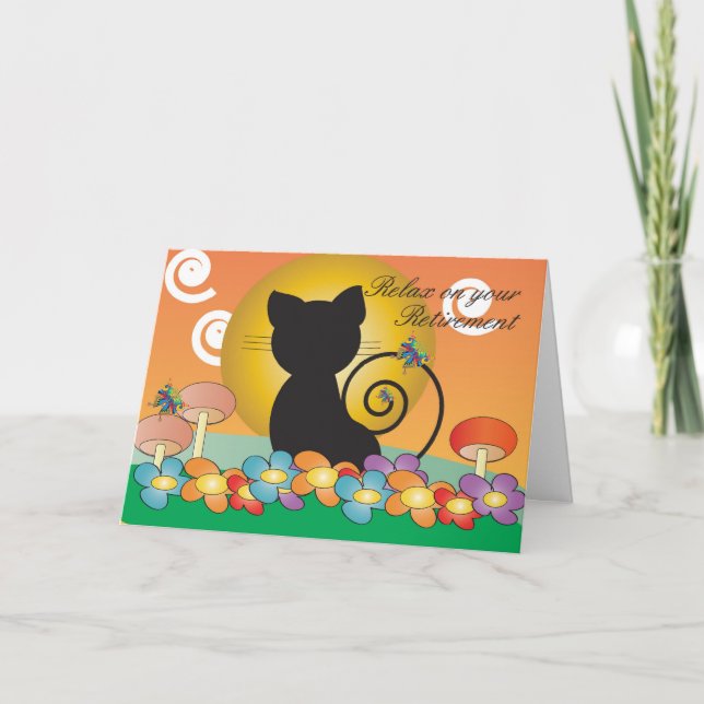 Pension Card med Black Cat som tittar på solnedgån Kort (Framsida)