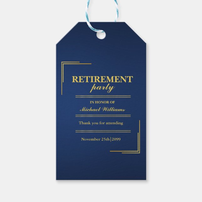 Pension Corporate Elegant Blue Guld Presentetikett (Framsidan)