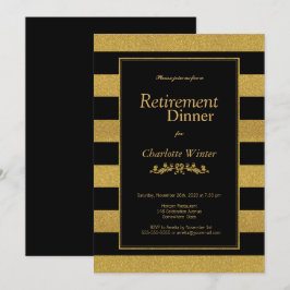 Pension Dinner Black och Guld Glitter Stripe Inbjudningar
