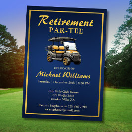 Pension Elegant Golf Theme Cart Blue Guld Inbjudningar